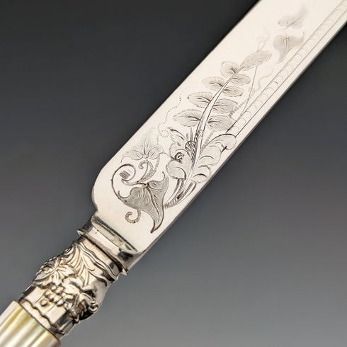 約 1860 年英國古董白色珍珠手柄餐具 12 對套裝 Walker & Hall